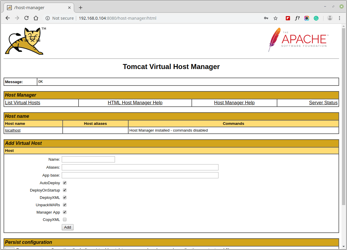 Tomcat Virtual Host Manager