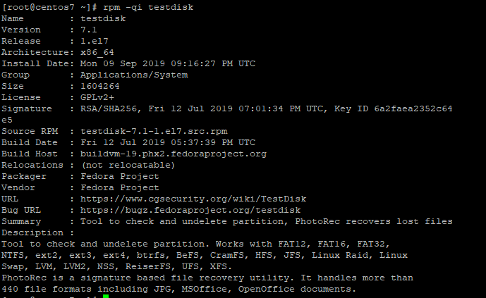 Überprüfen Sie TestDisk unter CentOS