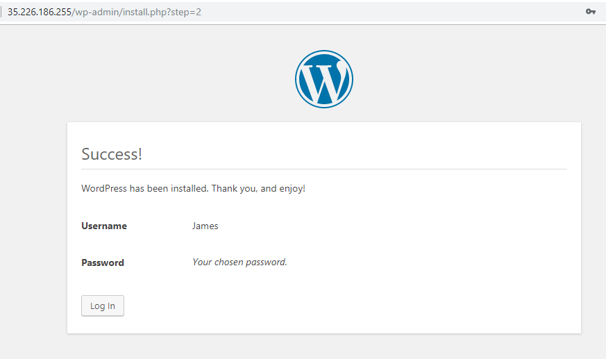  WordPress Installation Success 
