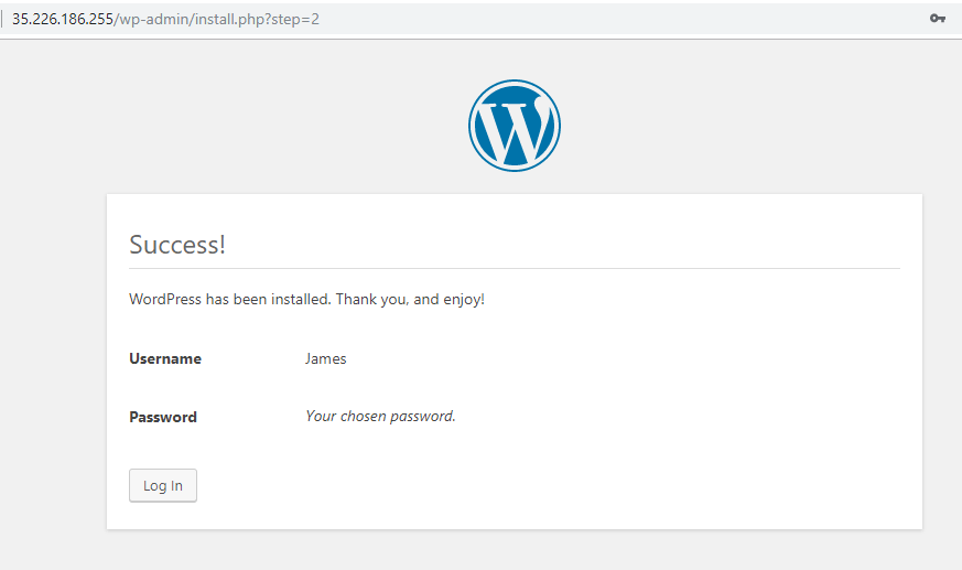 Erfolgreiche Installation von WordPress