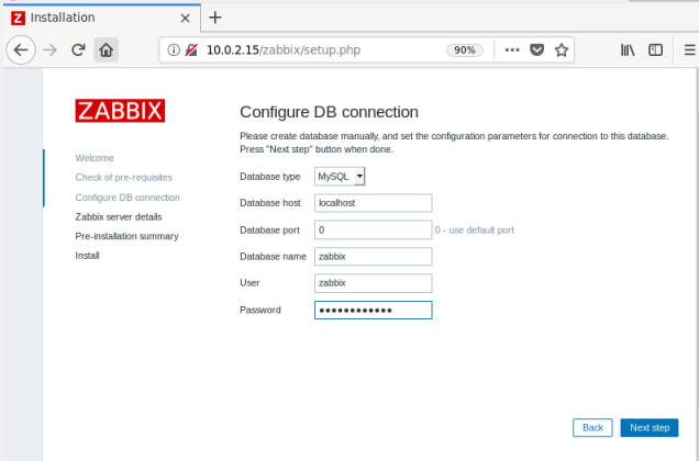 Zabbix Database Settings