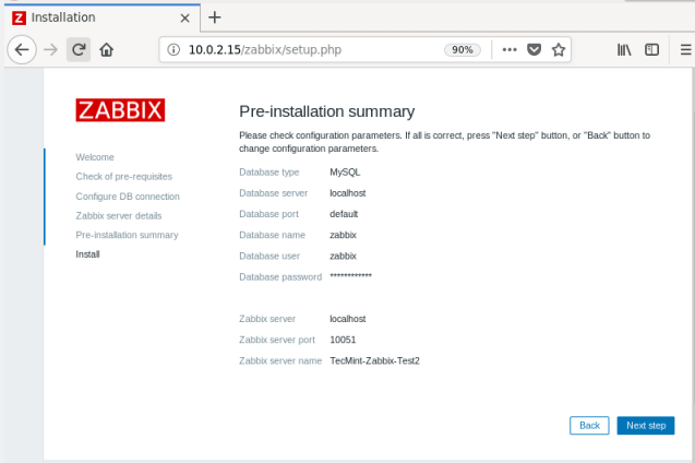 Zabbix Pre-installation Summary