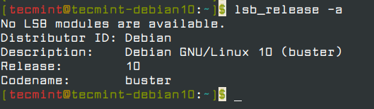  Verifique la versión de Debian usando el comando lsb_release 