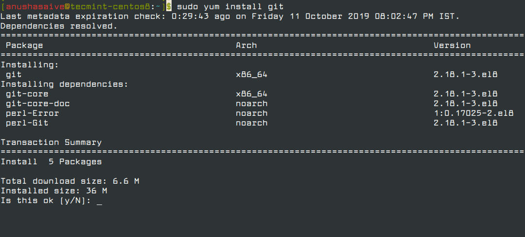 Install Git with Yum on CentOS 8