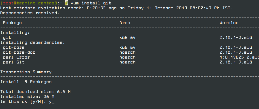 Install Git with Yum on CentOS 8