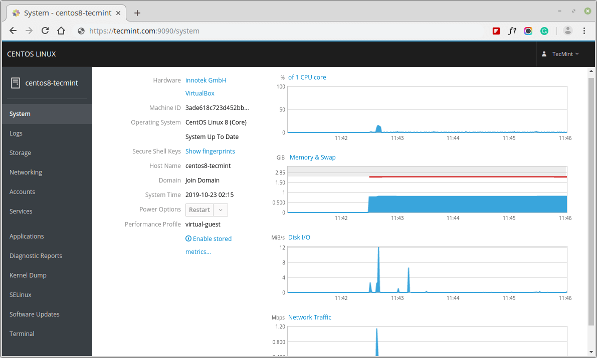 Ausführen der Cockpit-Webkonsole in CentOS 8