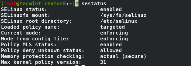 Check SELinux Status in CentOS 8