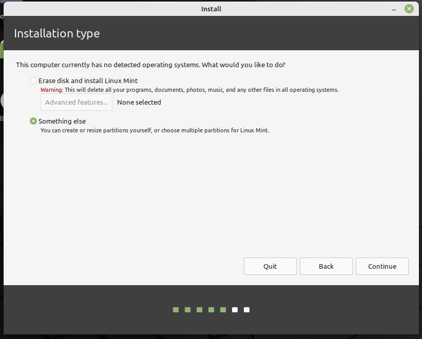 Choose Linux Mint Install Type