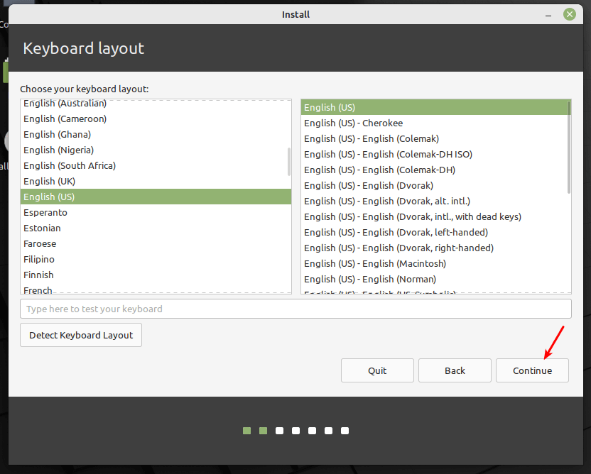 Choose Linux Mint Keyboard