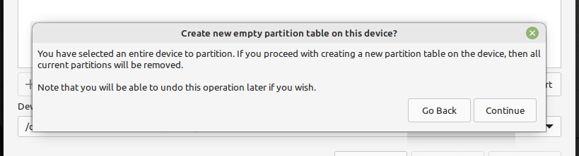 Confirm New Partition Table
