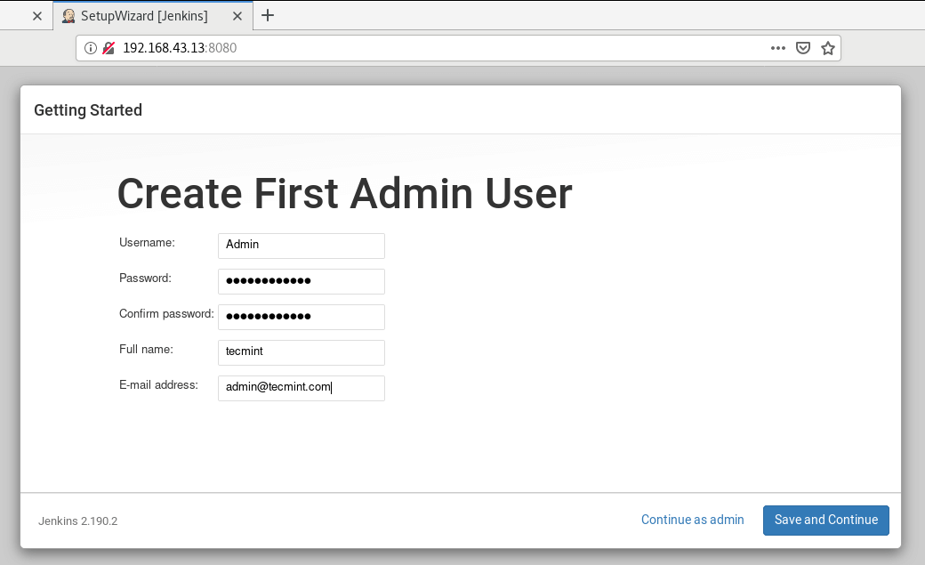 Create Jenkins Admin User