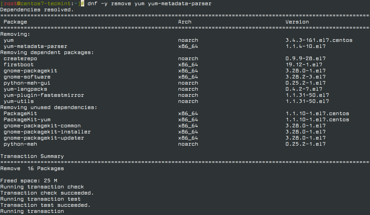 Entfernen Sie Yum in CentOS 7