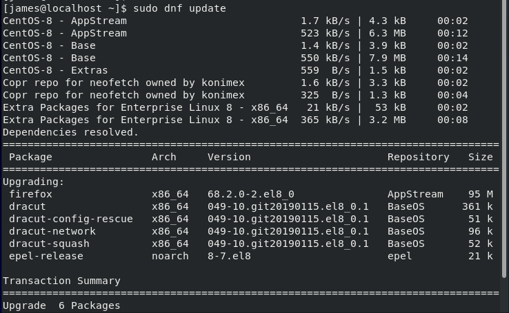 Aktualisieren Sie das CentOS 8-System