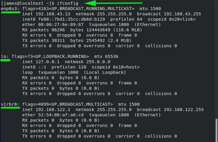 ifconfig - Aktive Netzwerkverbindungen auflisten