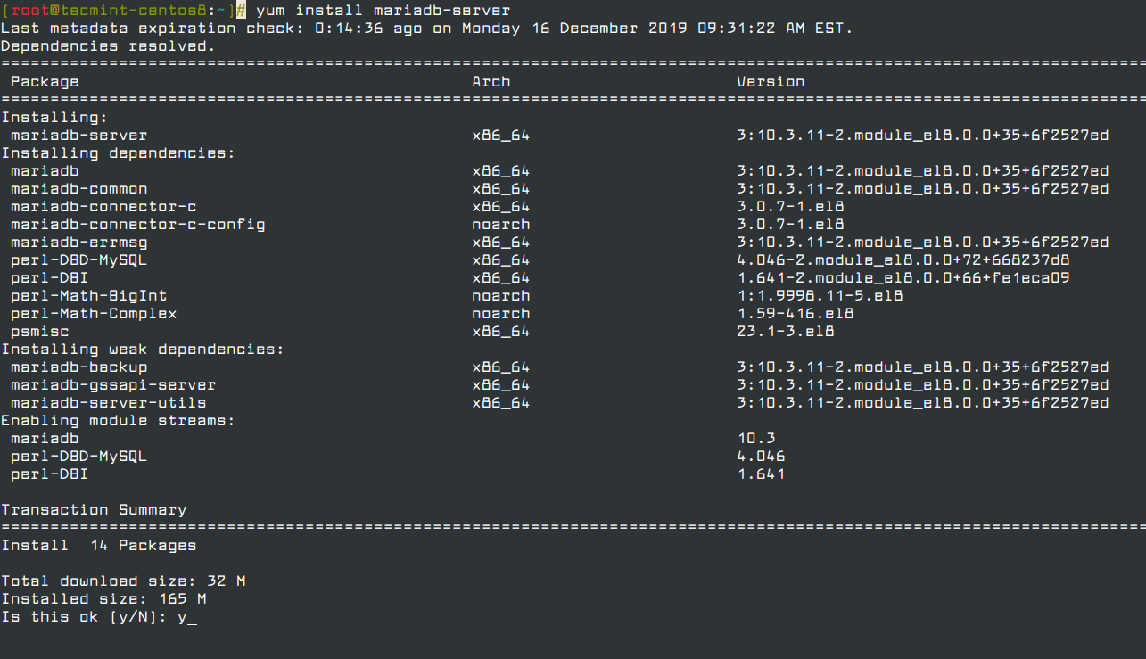 Install MariaDB in CentOS 8