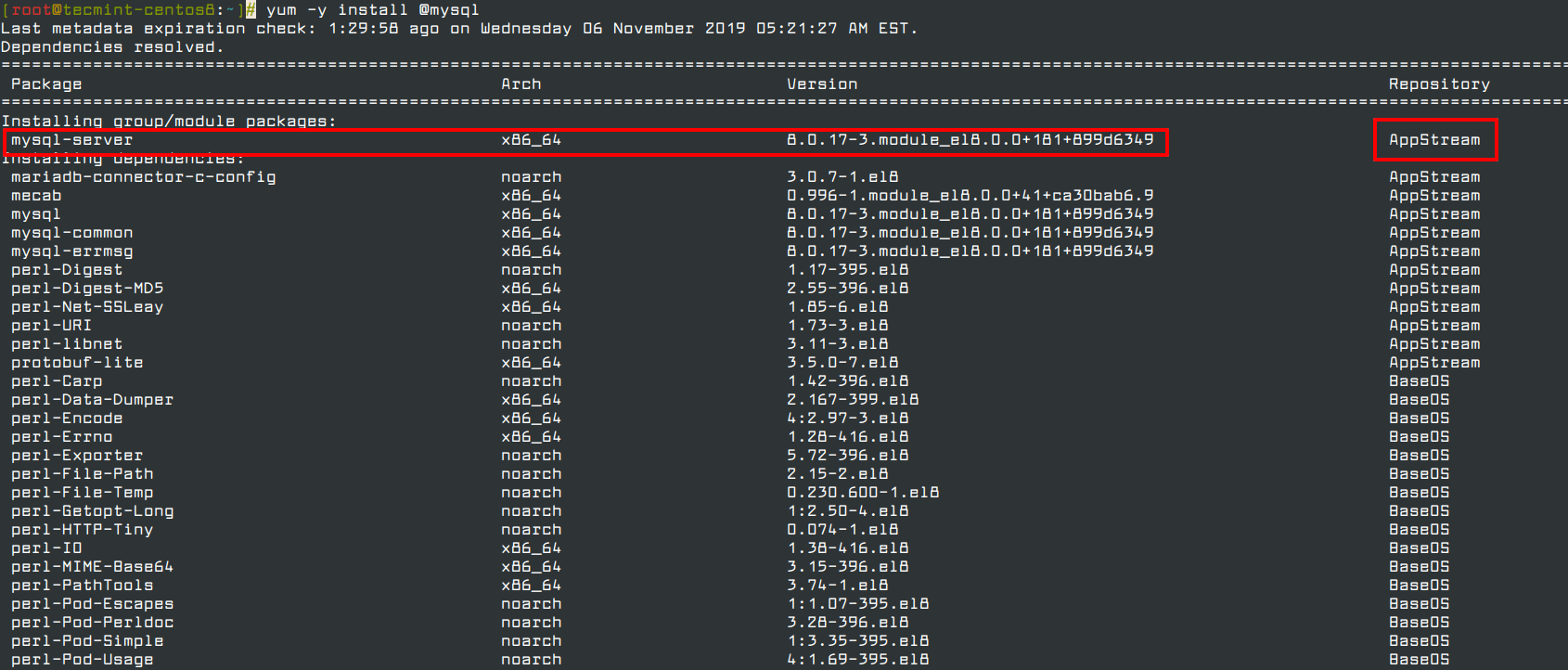 Install MySQL on CentOS 8 Using AppStream