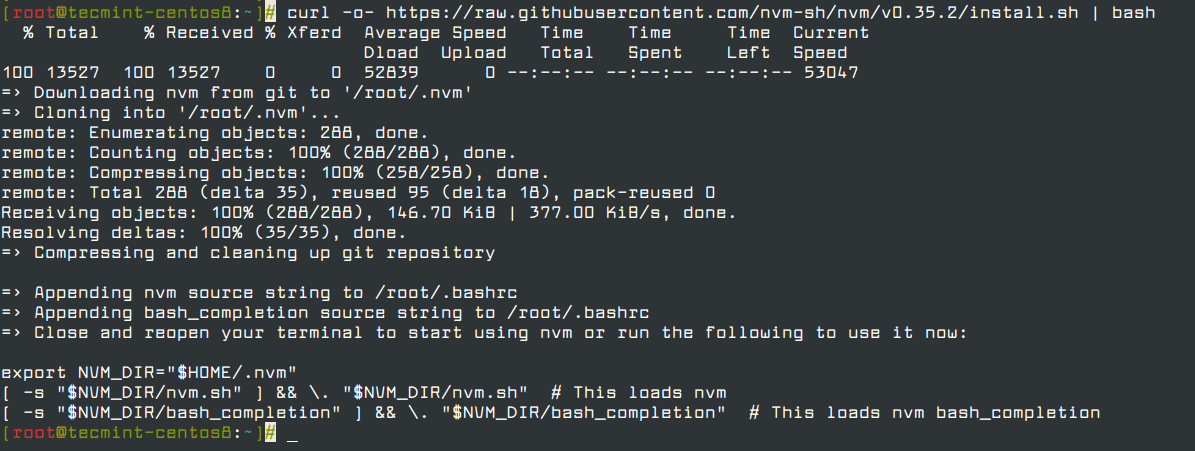 Install NVM in CentOS 8