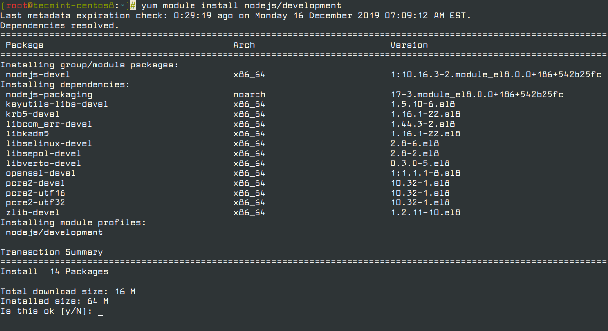 Install Nodejs Development Profile in CentOS 8