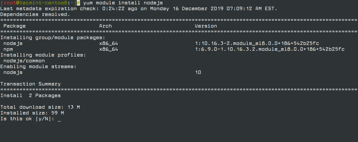 Install Nodejs in CentOS 8