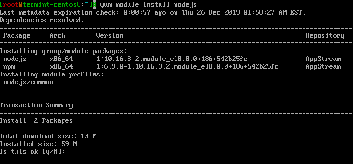 Install Nodejs in CentOS 8