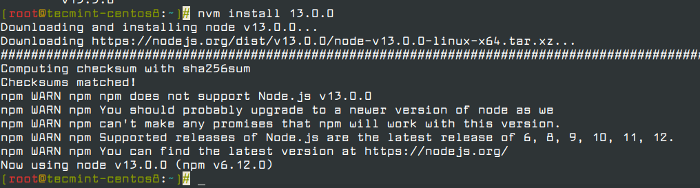 Install Specific Nodejs Version in CentOS 8