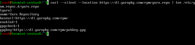 Install Yarn Repo in CentOS 8