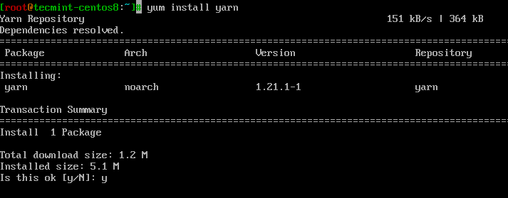 Install Yarn in CentOS 8