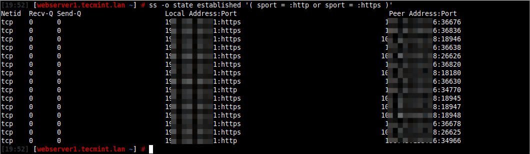 Listen Sie Clients auf, die mit HTTP- und HTTPS-Ports verbunden sind