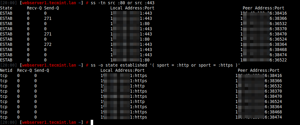 Listen Sie die HTTP- und HTTPS-Ports-Clientverbindungen auf