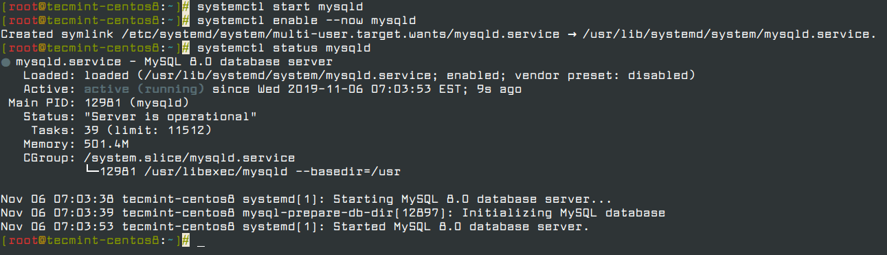 Manage MySQL Service in CentOS 8