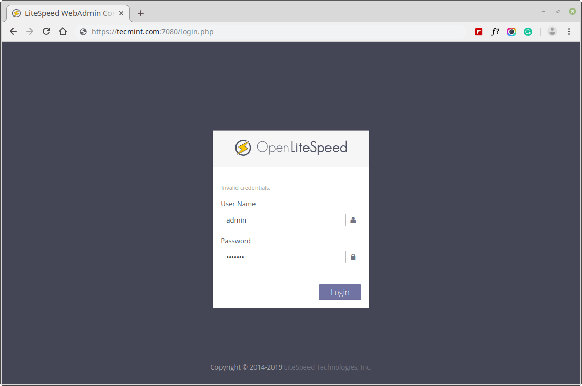 OpenLiteSpeed Admin Login