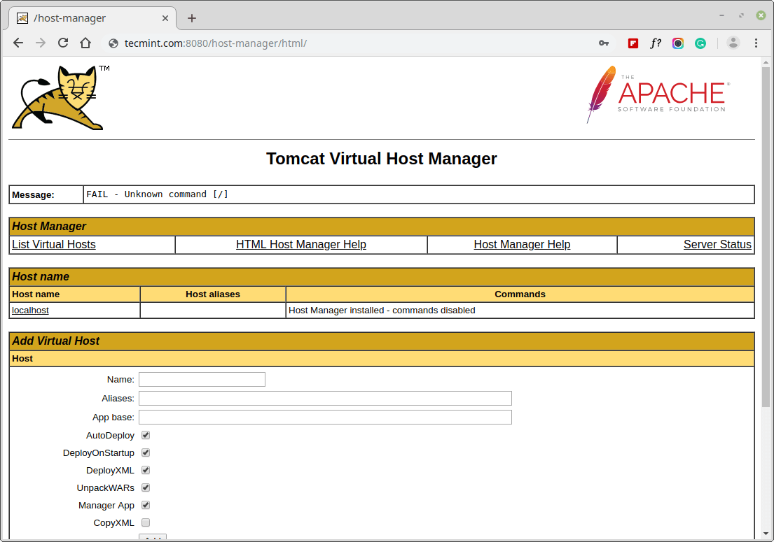 Tomcat Virtual Host Manager