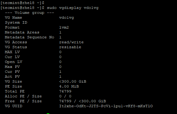 Check Statistics of VDO Volume Group