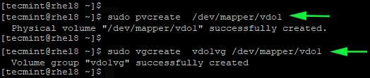 Create Physical Volume and Volume Group in VDO