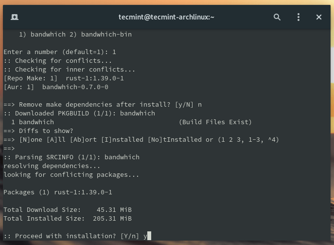 Install Bandwhich in Arch Linux