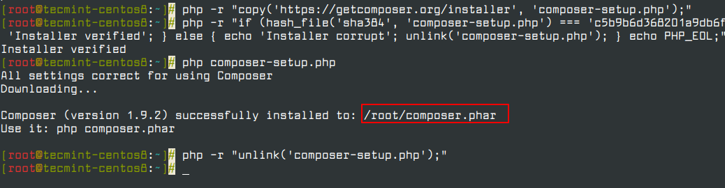 Installieren Sie Composer lokal in CentOS 8