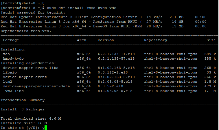 Install VDO in RHEL 8