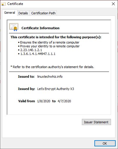 Lets Encrypt Certificate Info