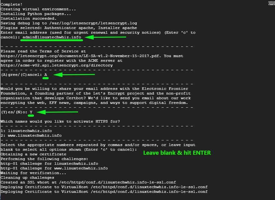 Cifremos la instalación de la certificación SSL en el dominio.