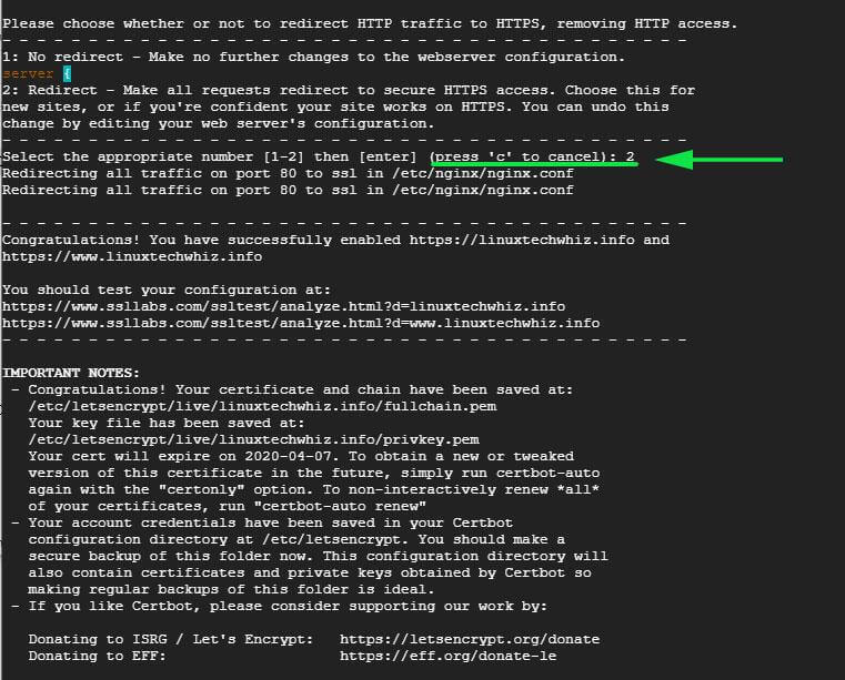 Confirmation of Lets Encrypt Installation