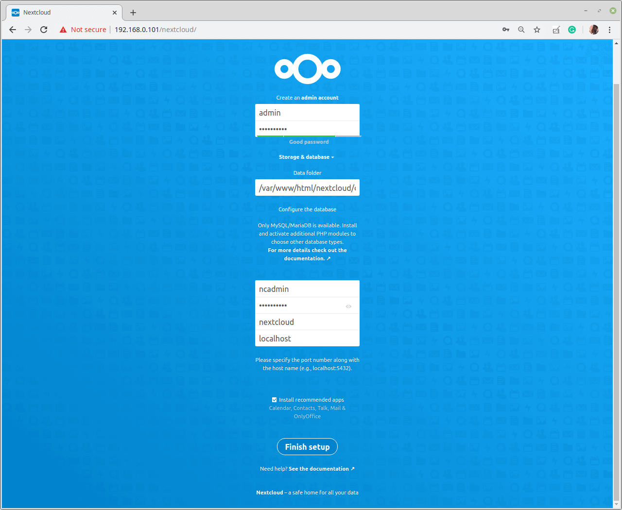 Nextcloud Setup Wizard