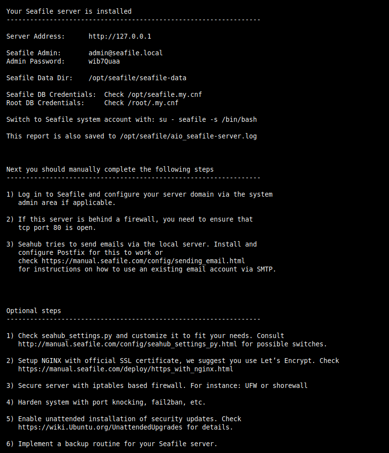 Seafile Installation Summary