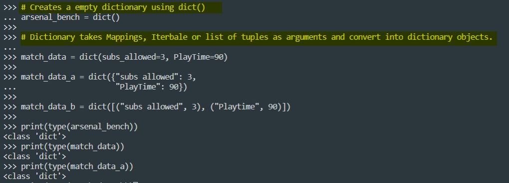 Dictionary Constructor Method