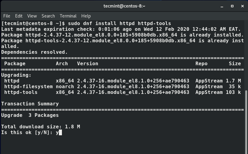 Install Apache on CentOS 8