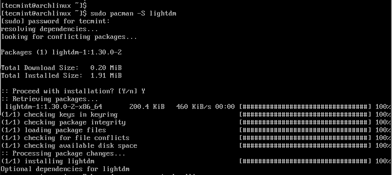 Install LightDM in Arch Linux