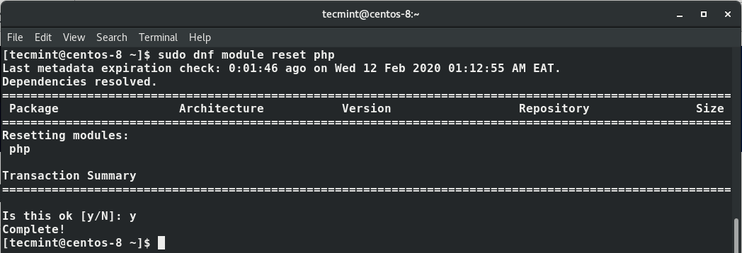 Reset PHP Module in CentOS 8