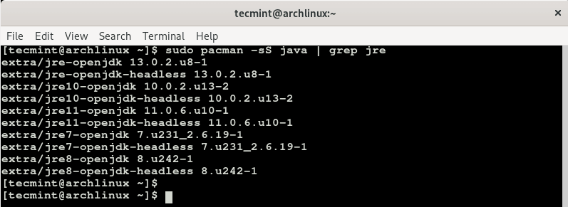 Search Java Version in Arch Linux