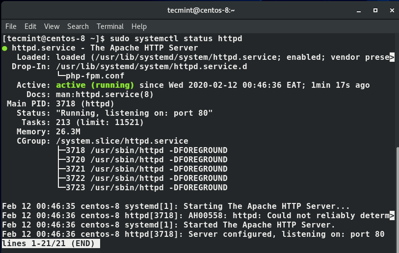 Verify Apache Service Status