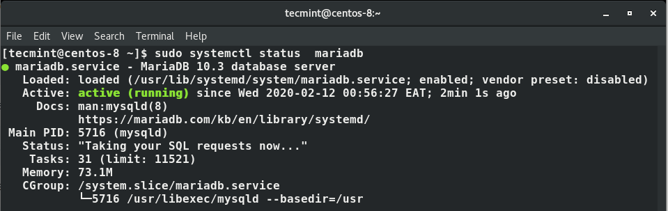 Verify MariaDB Service Status