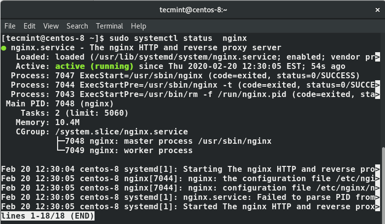  Verificar el estado del servicio de Nginx 